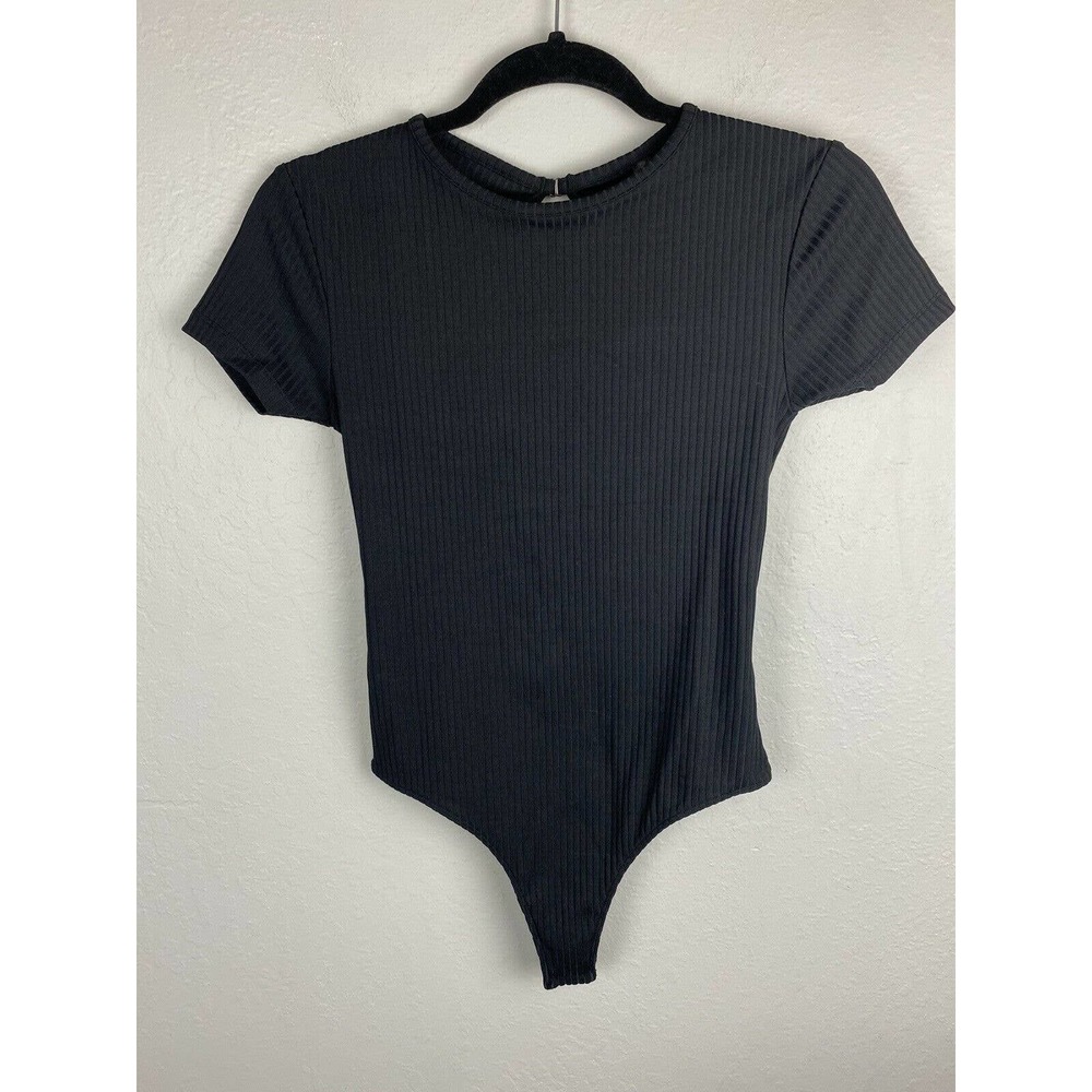 Victoria’s Secret Sport Black Ribbed Bodysuit Open Back Size Small